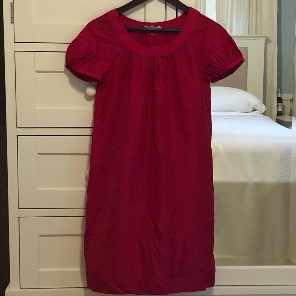 Martin + OSA Red Silk Cap Sleeve Shift Dress